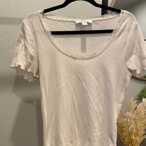 Forever 21 Cream Fitted Ruffled T-Shirt